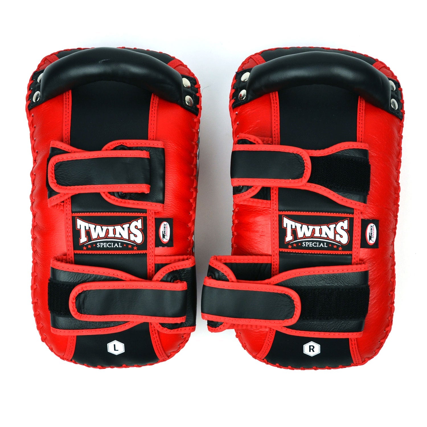 KPL10 Twins Curved Leather Thai Kick Pads Red-Black